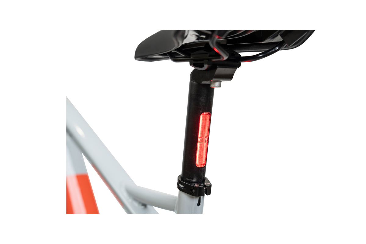 Close up of the integrated seatpost taillight on the Priority E-Sauce.