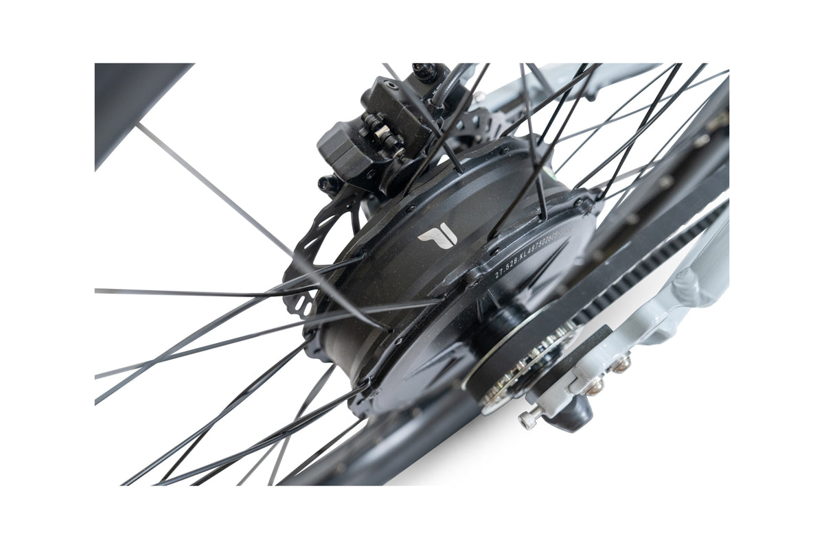 Close up of the rear hub motor on the Priority E-Sauce.