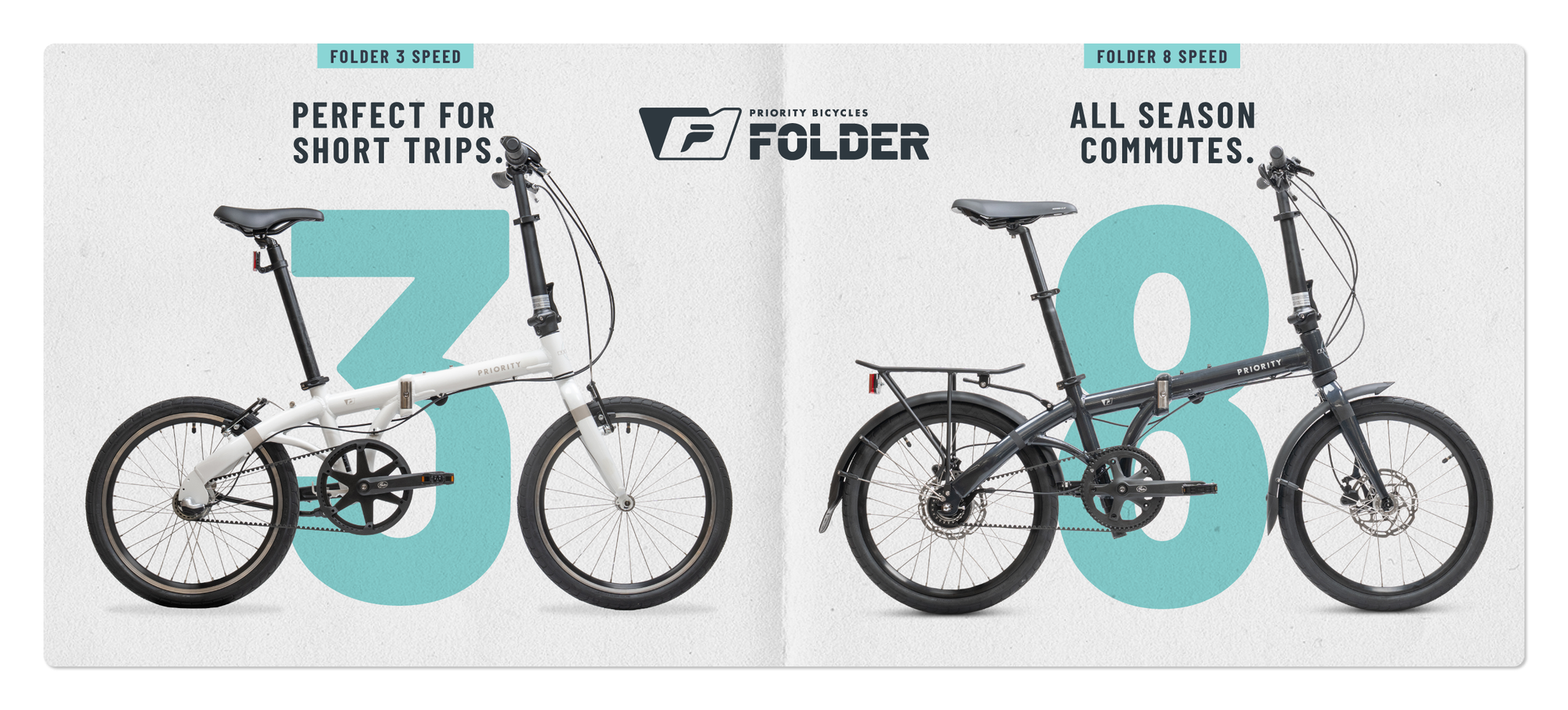 Priority Folder 3 Speed is perfect for short trips. Priority Folder 8 speed is perfect for all season commutes.