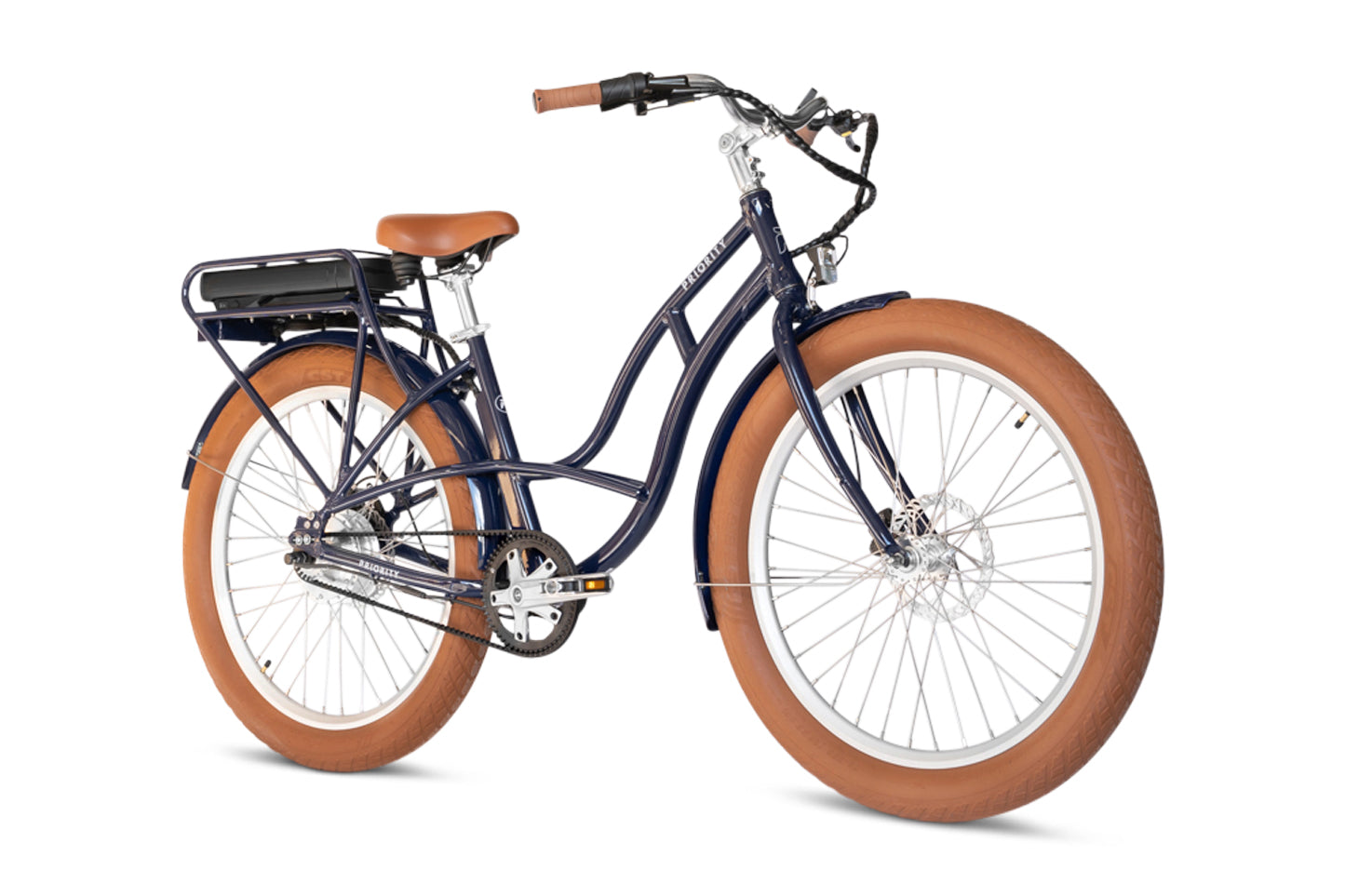 Mint e-Coast Bike Cruiser with Tan Saddle and Handlebars